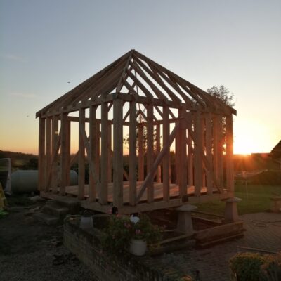 granary wooden frame in sunset
