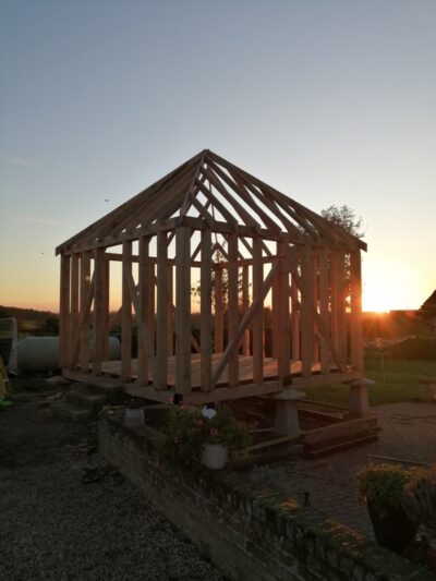 granary wooden frame in sunset